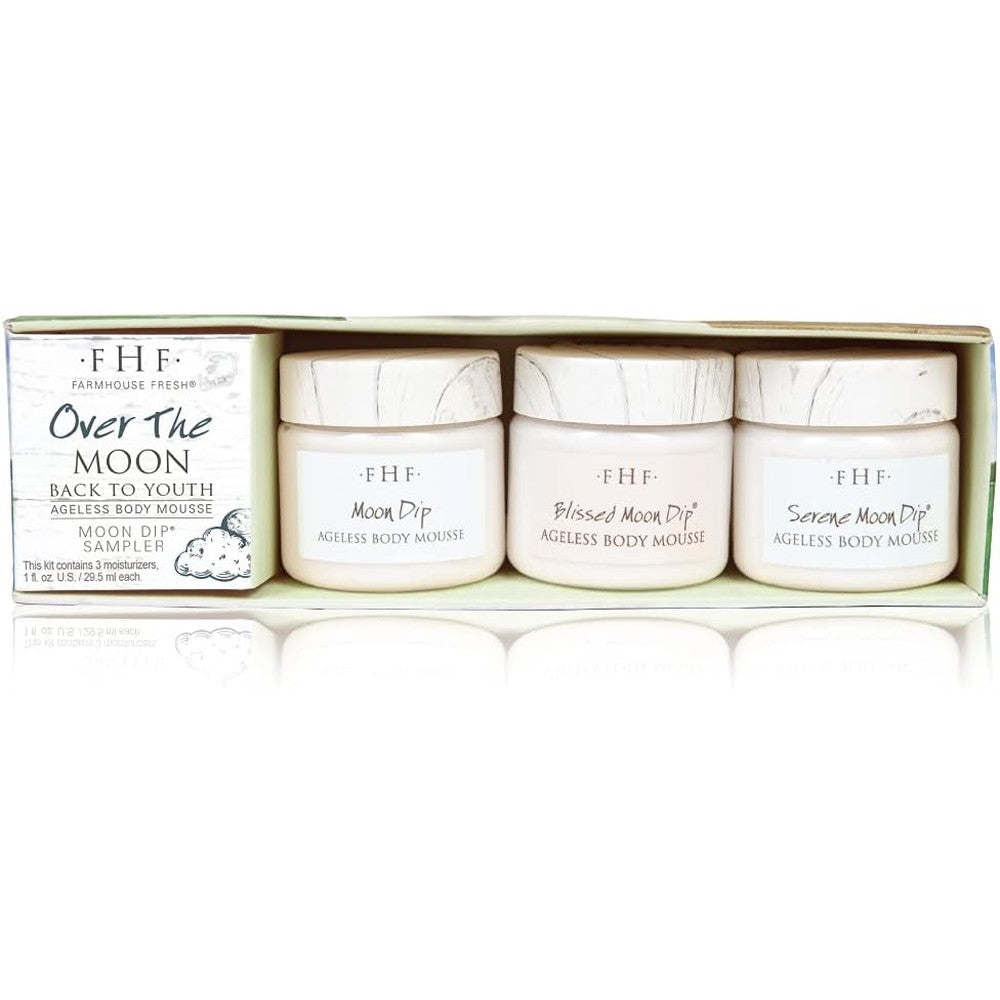 FarmHouse Fresh Over The Moon Body Mousse Sampler front view showing three travel jars.