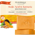 Plantifique Kojic Acid And Turmeric Soap front view packaging and dual bars