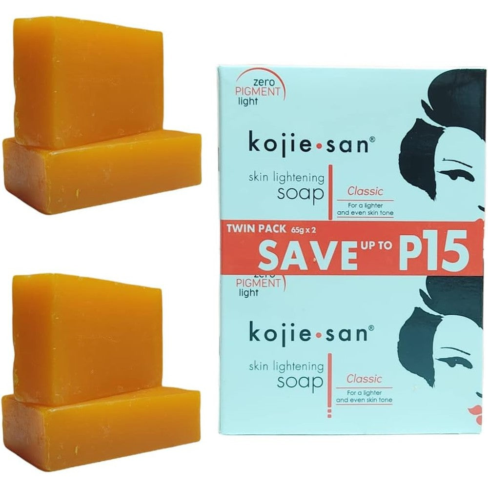 Kojie San Original Kojic Acid Soap 4 pack front view showcasing authentic packaging for hyperpigmentation treatment