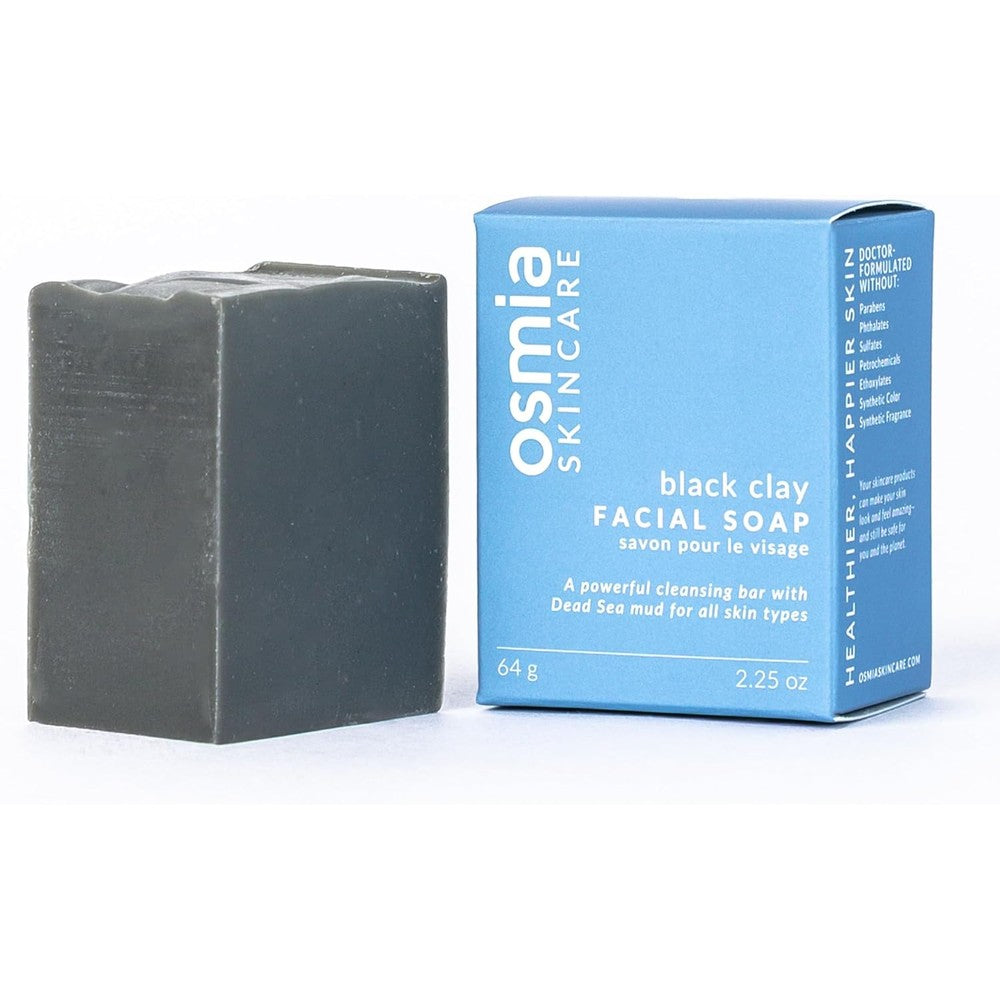 Osmia Natural Black Clay Facial Soap Bar front view packaging