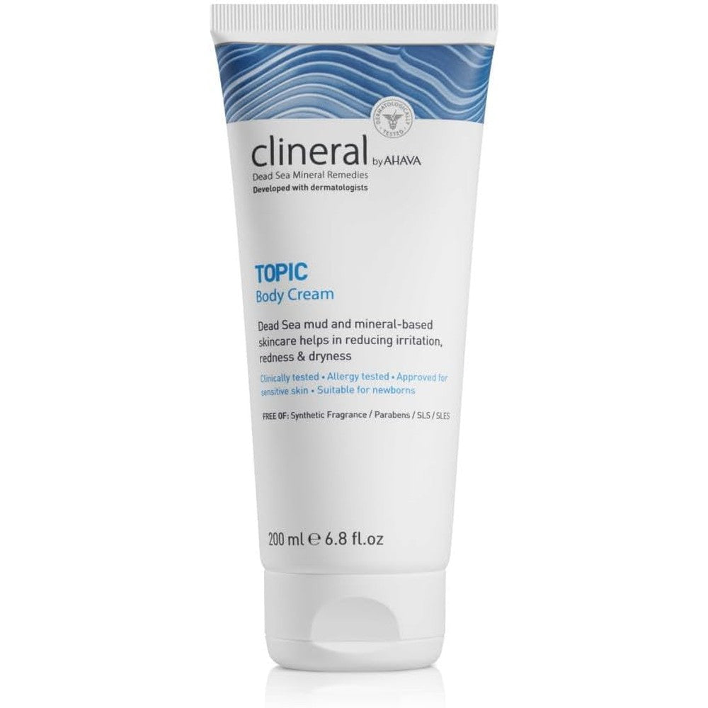 AHAVA Clineral Topic Body Cream front view of the tube moisturizer for dry skin