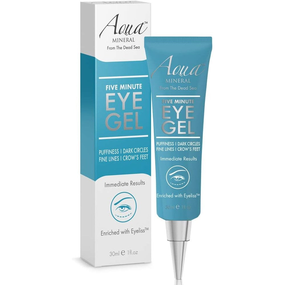 Aqua Mineral Puffy Eye Gel bottle for under eye bags and dark circles