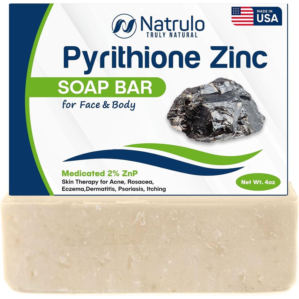 Erbaid Pyrithione Zinc Soap Bar front view showcasing the 4 ounce medicated skin therapy packaging.