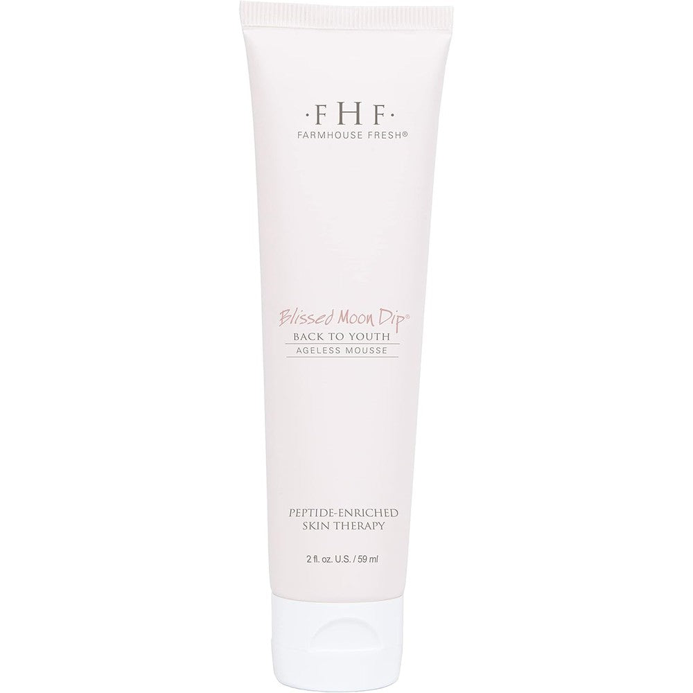 FarmHouse Fresh Blissed Moon Dip Back To Youth Ageless Mousse for Hands front view of the two ounce tube showcasing the anti-aging peptide treatment.