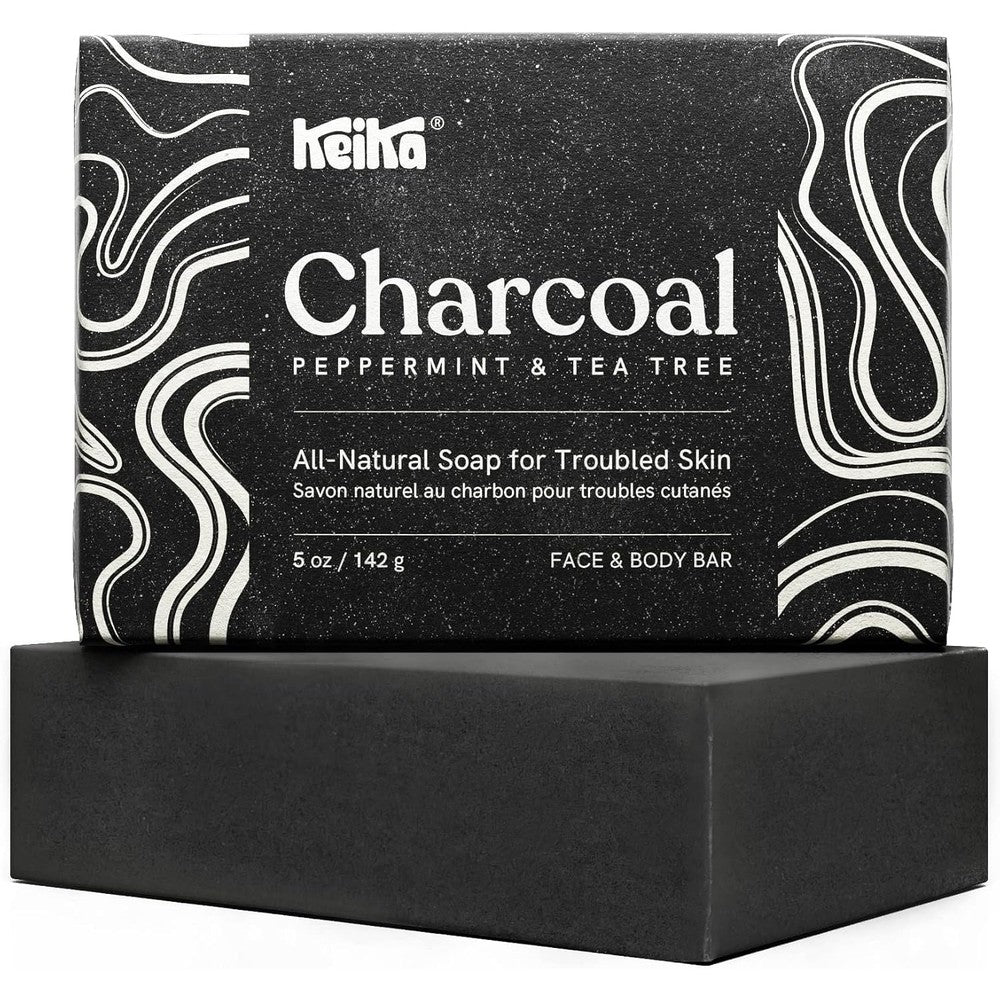 Keika charcoal black soap bar front view packaging