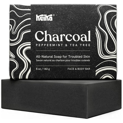 Keika charcoal black soap bar front view packaging