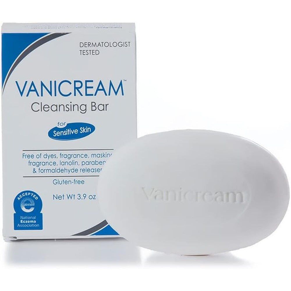 Vanicream cleansing bar front view packaging for sensitive skin care