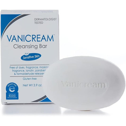 Vanicream cleansing bar front view packaging for sensitive skin care