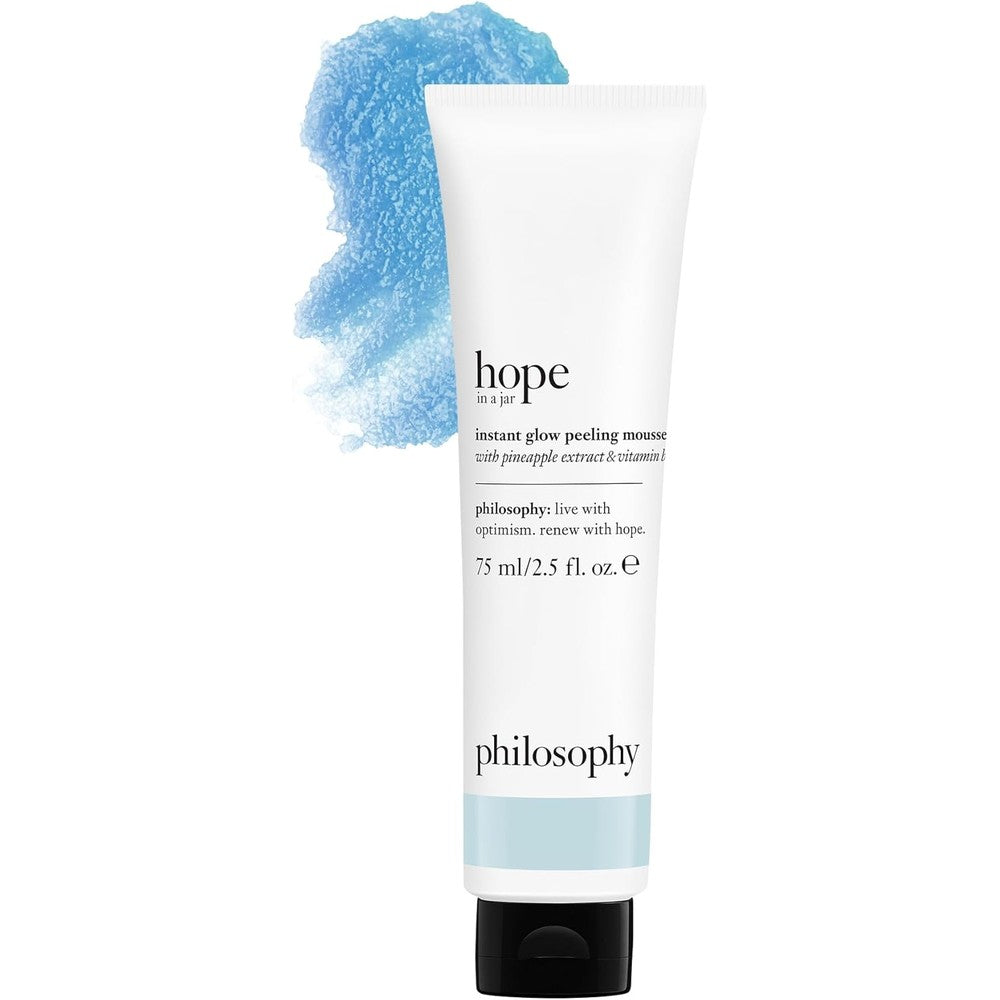 Philosophy Hope In A Jar Instant Glow Peeling Mousse front view showcasing premium packaging for bright skin