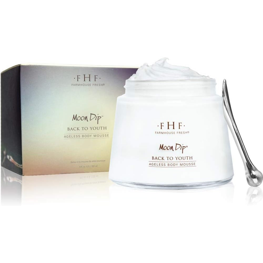 FarmHouse Fresh Moon Dip Back to Youth Ageless Body Mousse front view jar for anti aging body care