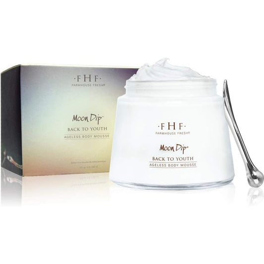FarmHouse Fresh Moon Dip Back to Youth Ageless Body Mousse front view jar for anti aging body care