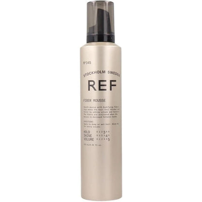 REF Stockholm Sweden Fiber Mousse Number 345 bottle front view for professional volumizing hair styling