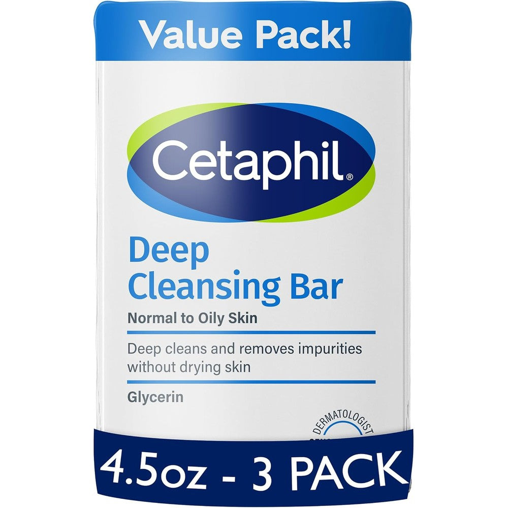 Cetaphil Deep Cleansing Face and Body Bar three pack front view