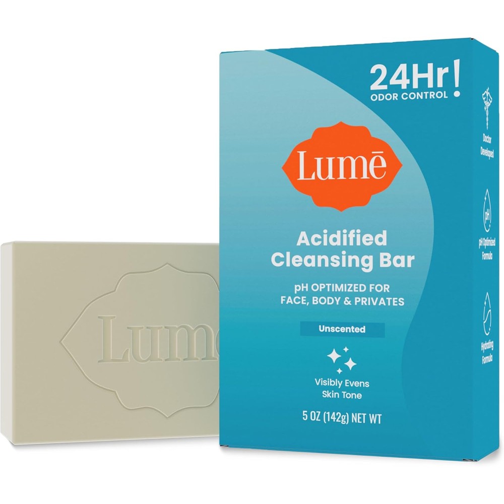 Lume Acidified Body Cleansing Bar unscented five ounce box front view