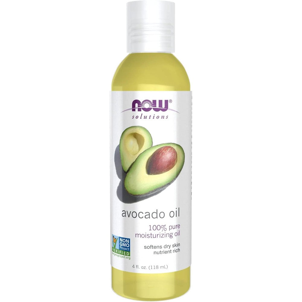 NOW Foods Solutions 100% Pure Moisturizing Avocado Oil front view bottle