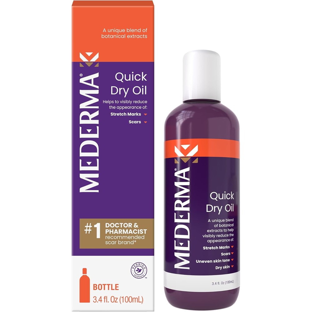 Mederma Quick Dry Oil bottle front view for scar treatment