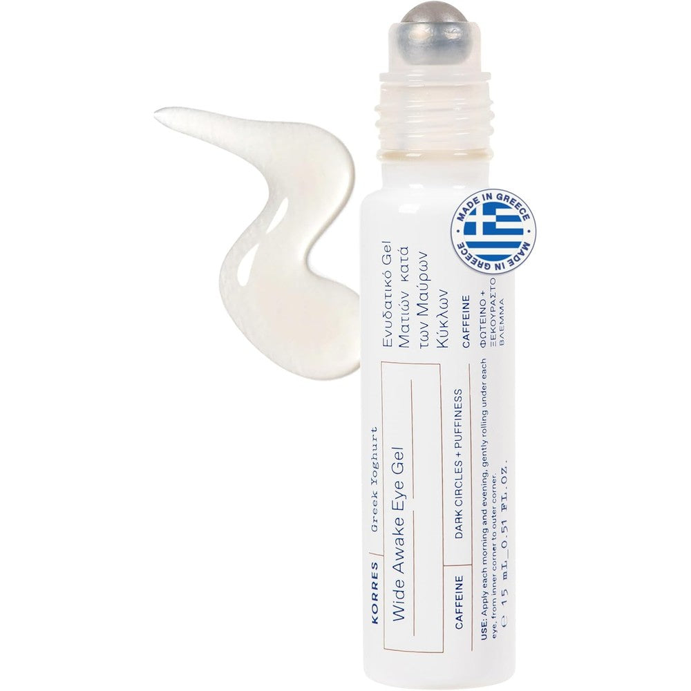 Korres Greek Yoghurt Wide Awake Eye Gel Serum front view showing roller ball