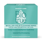 Biotrue Micellar Eyelid Cleansing Wipes box front view showing packaging and count.