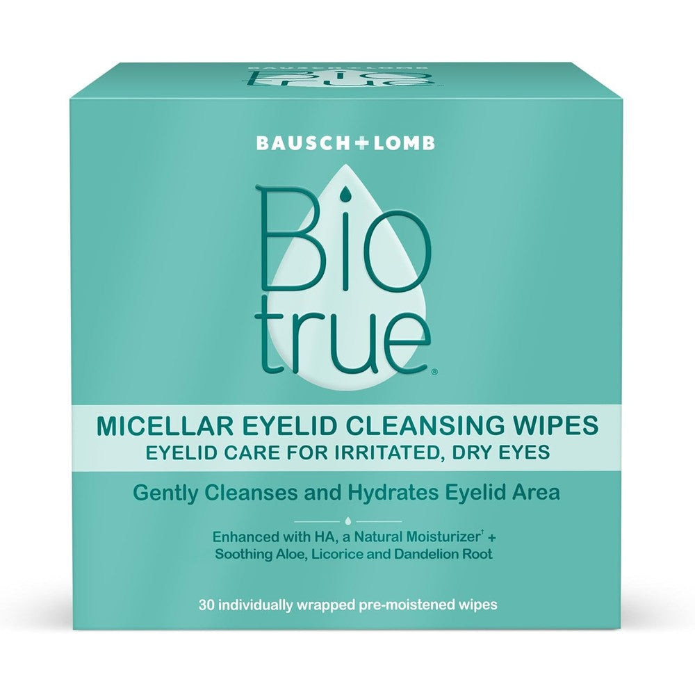 Biotrue Micellar Eyelid Cleansing Wipes front packaging box