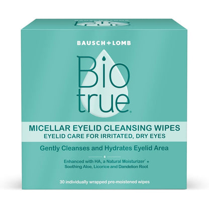 Biotrue Micellar Eyelid Cleansing Wipes front packaging box