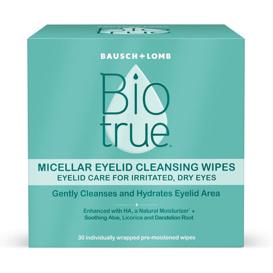 Biotrue Micellar Eyelid Cleansing Wipes front packaging box