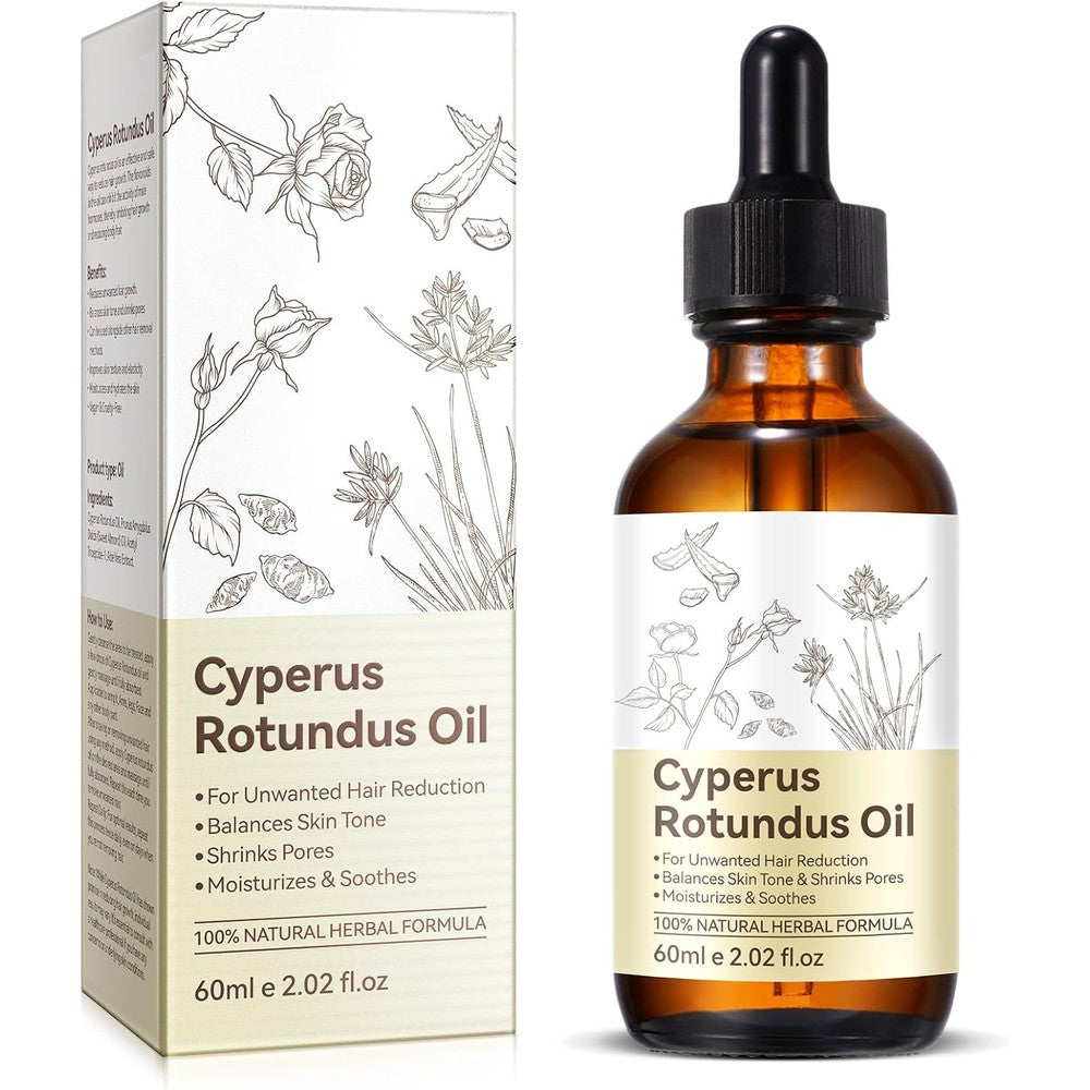 Huyehf Cyperus Rotundus Oil bottle front view for hair growth reduction.