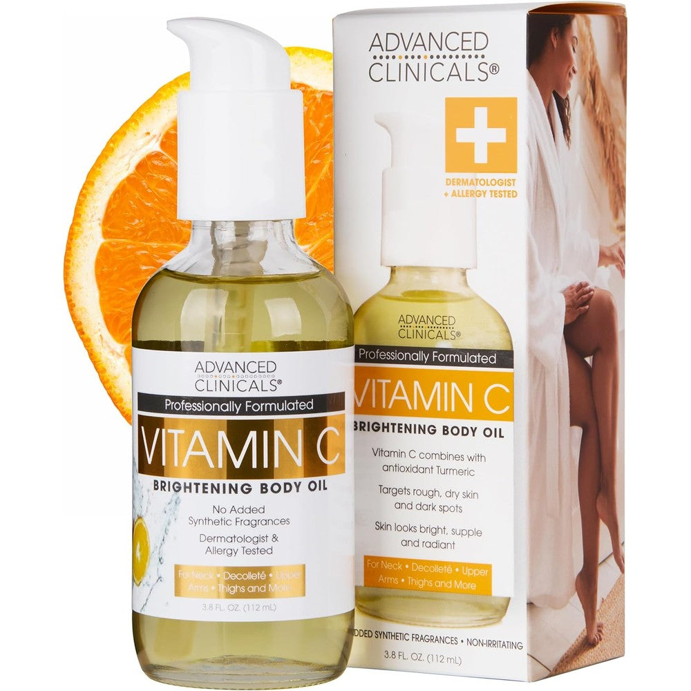Advanced Clinicals Brightening Vitamin C Body Oil front view bottle