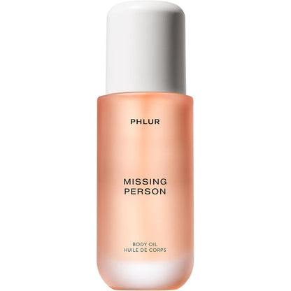 Phlur Missing Person Body Oil front view in frosted glass bottle