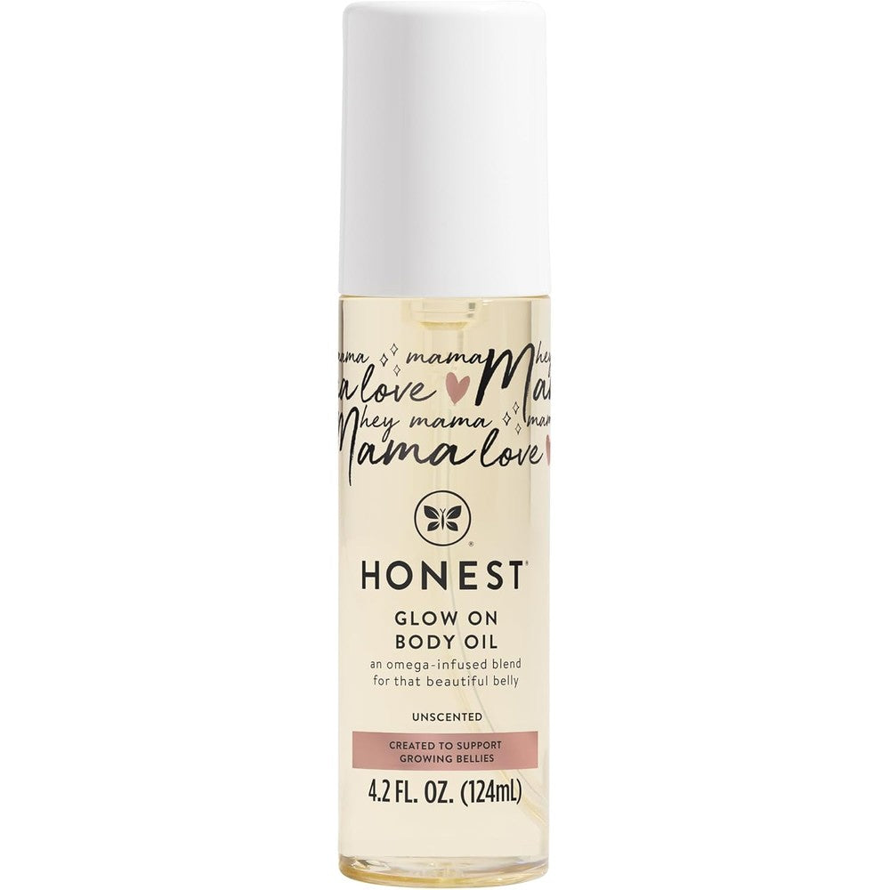 The Honest Company Mama Hydrating and Soothing Glow On Body Belly Oil bottle front view