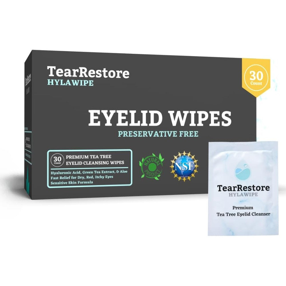 TearRestore Tea Tree HylaWipe Eyelid Wipes 30 Count box front view