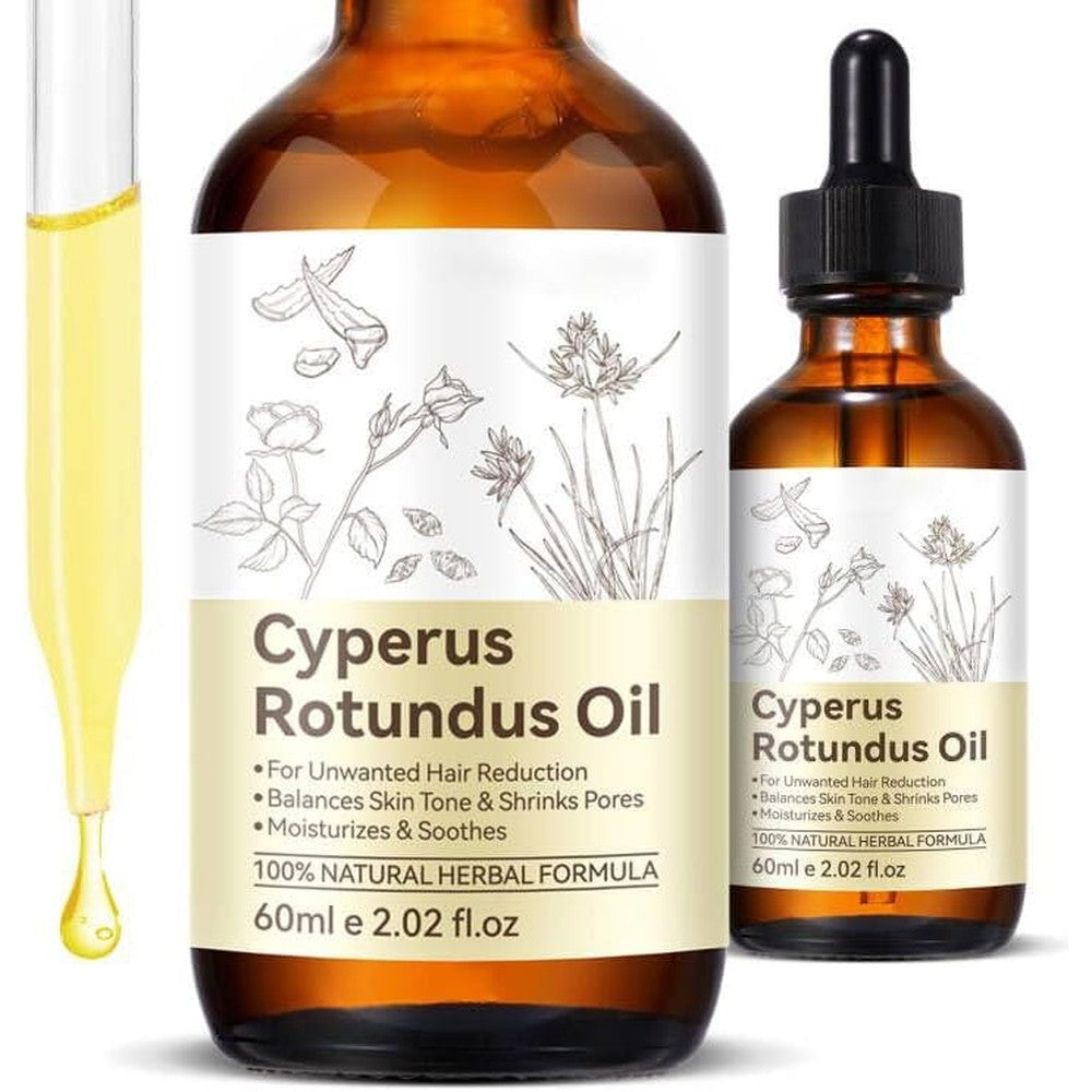 Dlomfvfq Cyperus Rotundus Oil bottle front view for hair growth reduction.