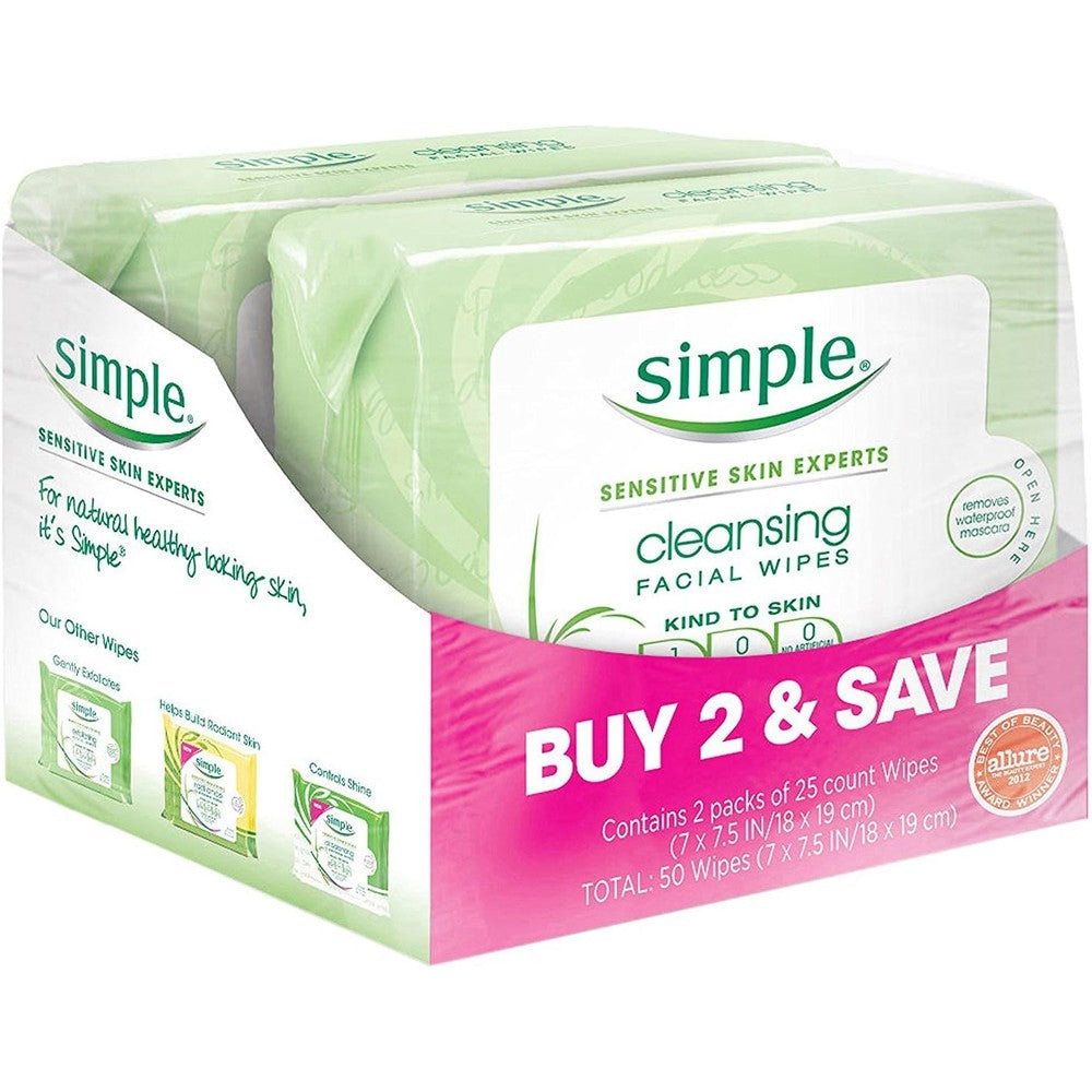 Simple Kind to Skin Cleansing Facial Wipes twin pack front view