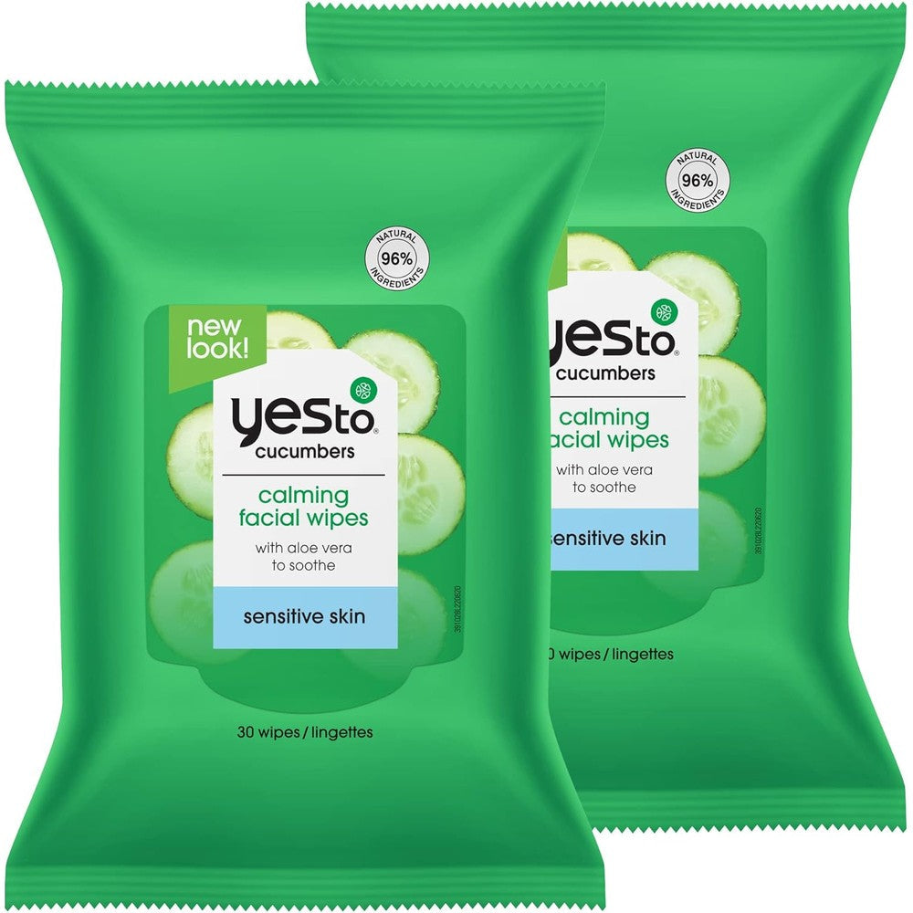 Yes To Cucumbers Soothing Hypoallergenic Facial Cleansing Wipes For Women And Men With Aloe Vera Makeup Remover Pack Of 2 - Image 1