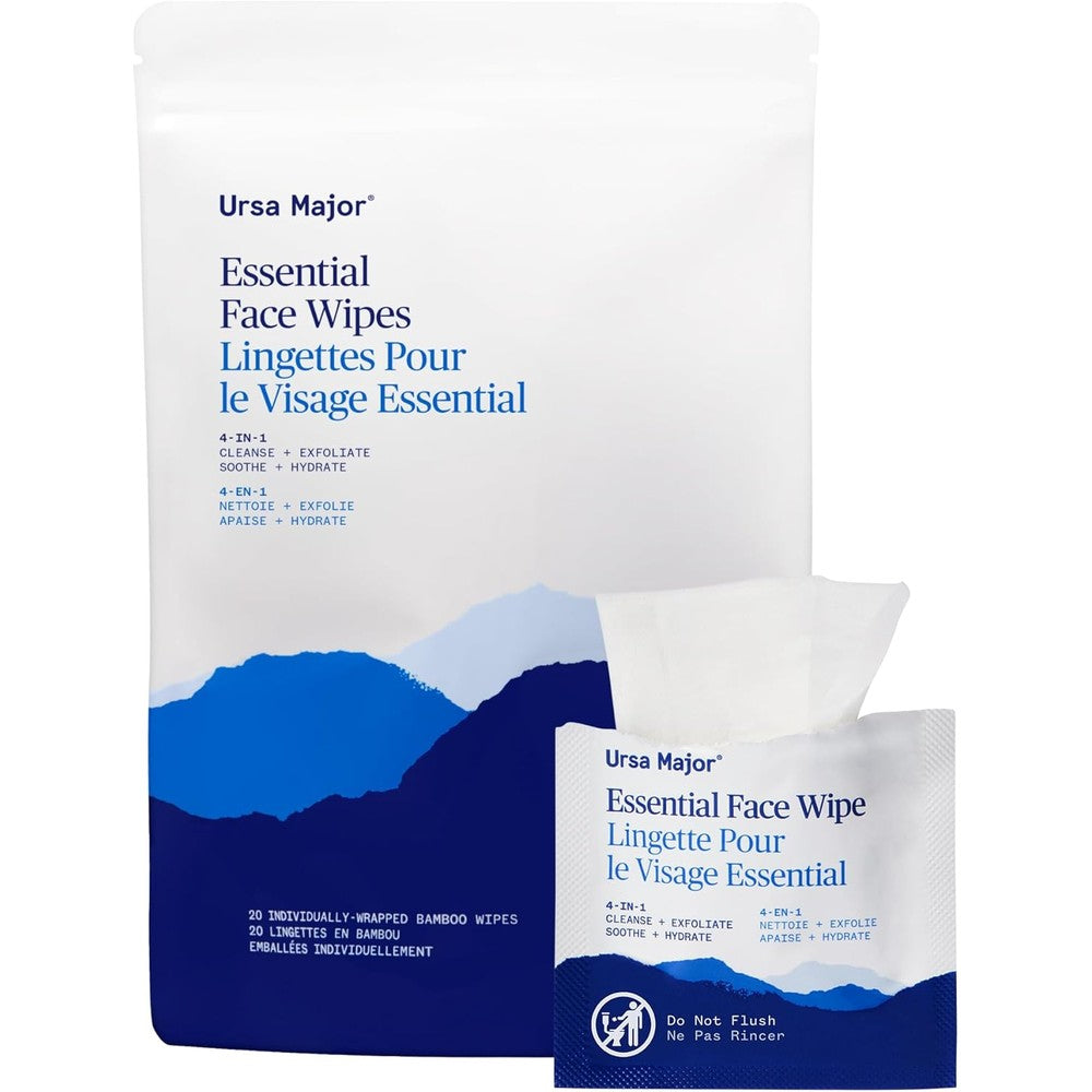 Ursa Major Essential Face Wipes front view showing 20 count packaging
