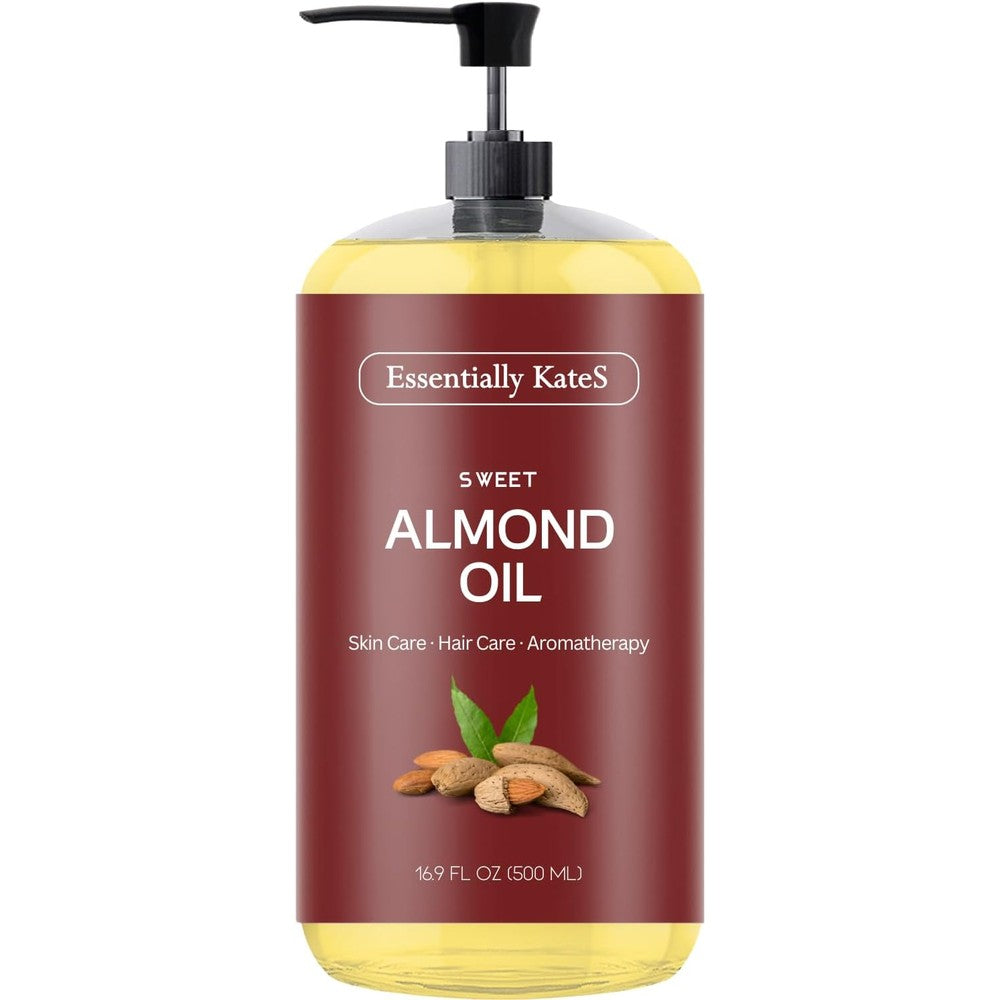 Essentially KateS Sweet Almond Oil front view bottle of pure cold pressed carrier oil