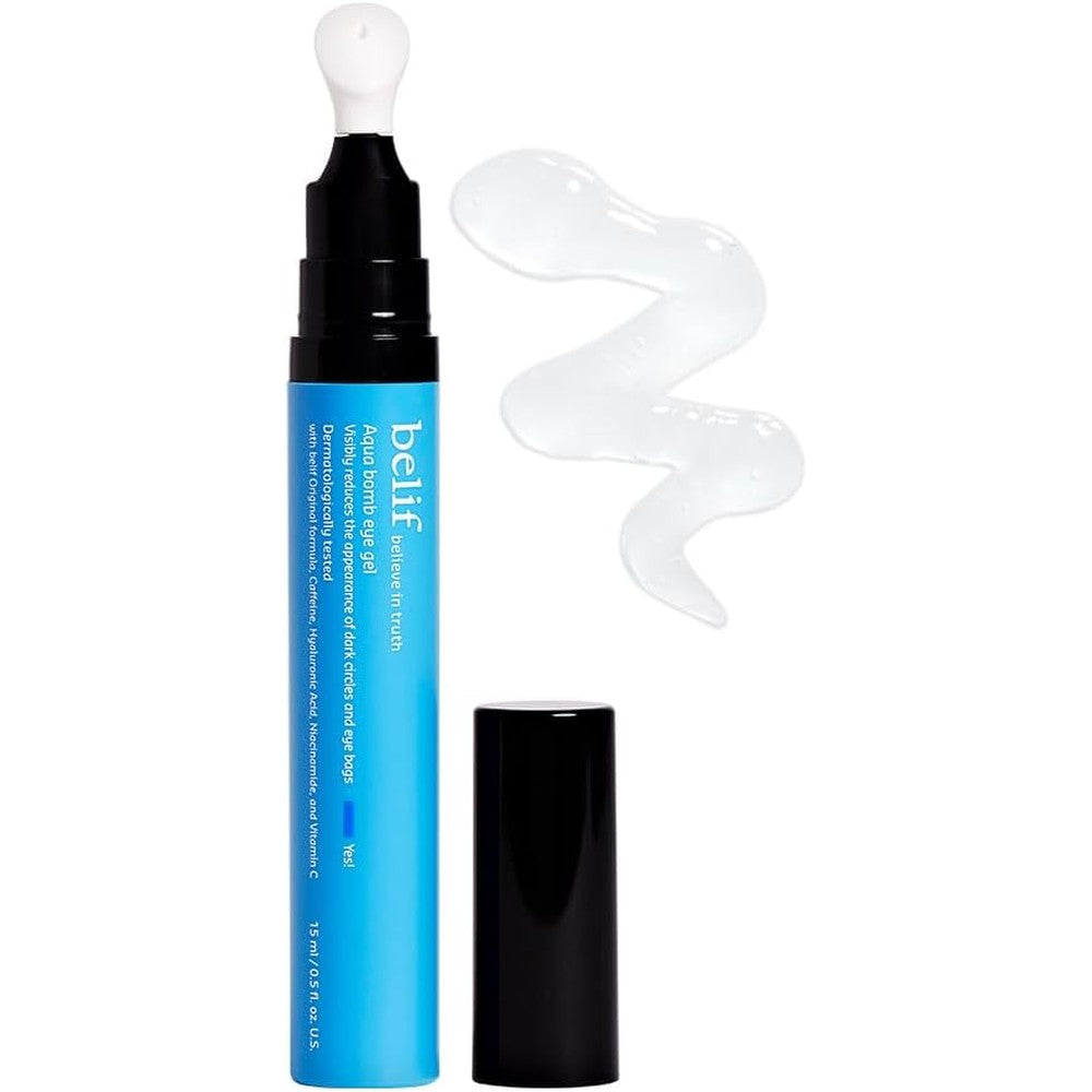 belif Aqua Bomb Cooling Eye Gel bottle with caffeine and hyaluronic acid