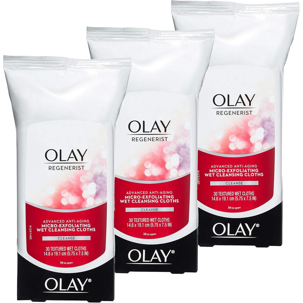 Olay Makeup Remover Wipes triple pack for exfoliating and refreshing facial skin