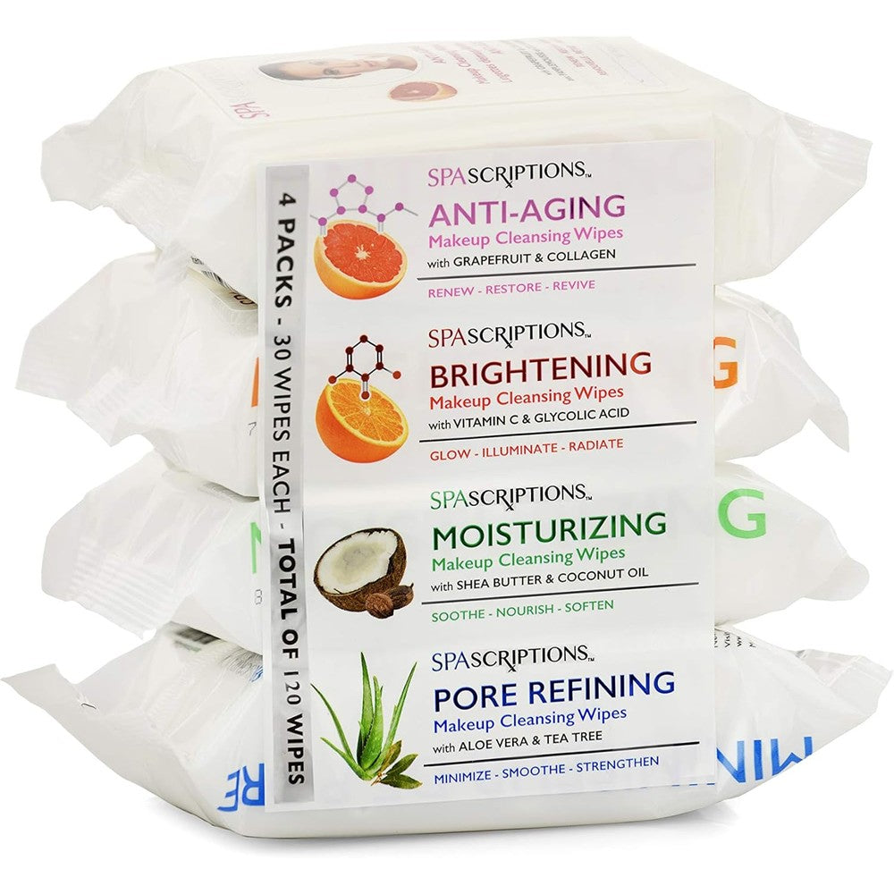 SpaScriptions variety pack makeup cleansing wipes front view