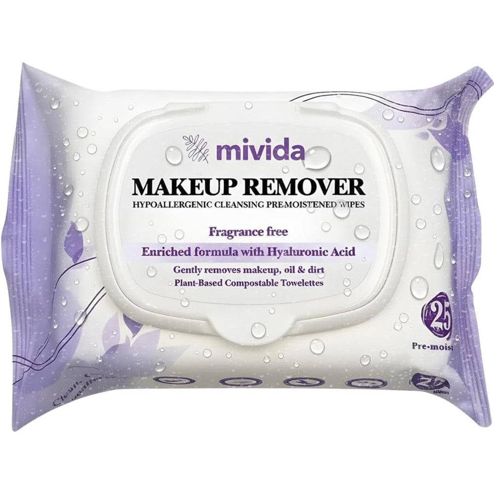 Mivida Hypoallergenic Makeup Remover Wipes front view packaging