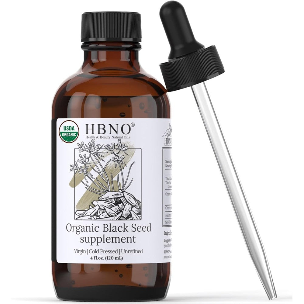 HBNO Organic Black Seed Oil 120ml glass bottle front view