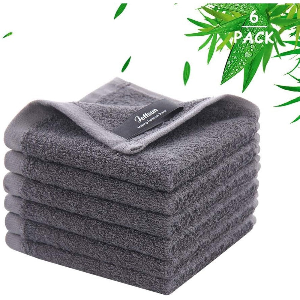 Jeffsun bamboo face wash cloths 6 pack grey front view
