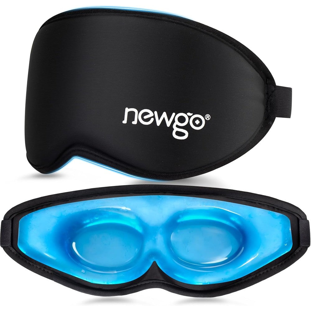 NEWGO 3D Cooling Sleep Mask front view showing ergonomic contoured black fabric exterior