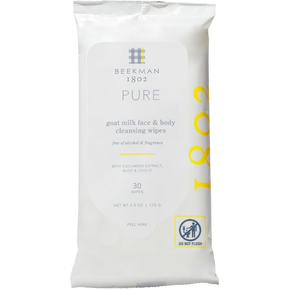 Beekman 1802 fragrance free face and body wipes front view packaging
