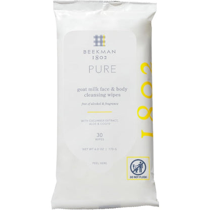 Beekman 1802 fragrance free face and body wipes front view packaging