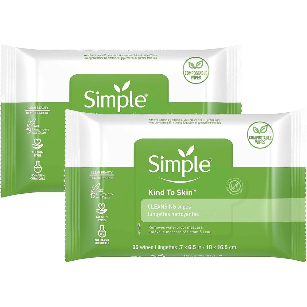 Simple Kind To Skin Cleansing Facial Wipes front view pack of two