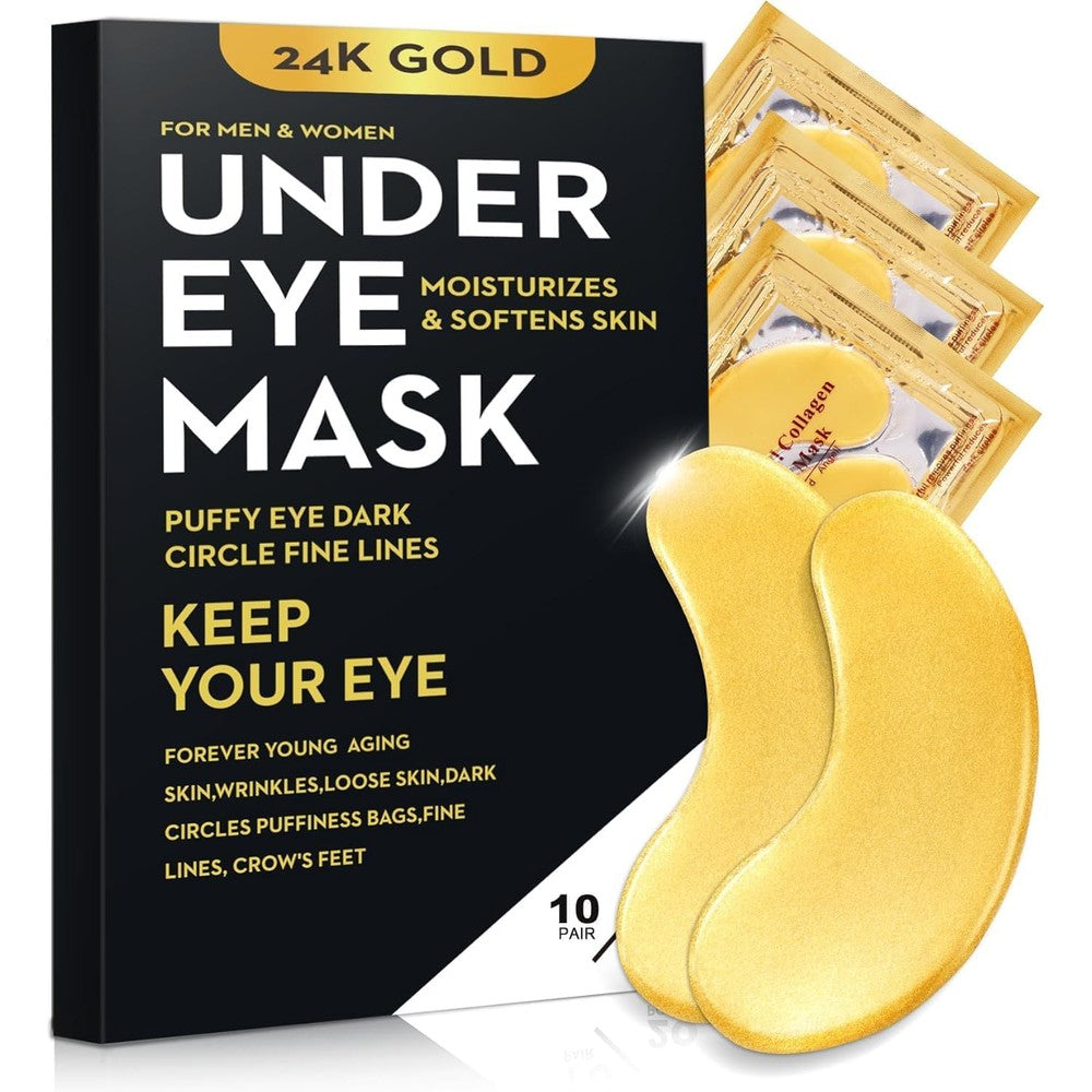 Bukamkom 24K Gold Under Eye Patches front view of black packaging box with gold hydrogel masks