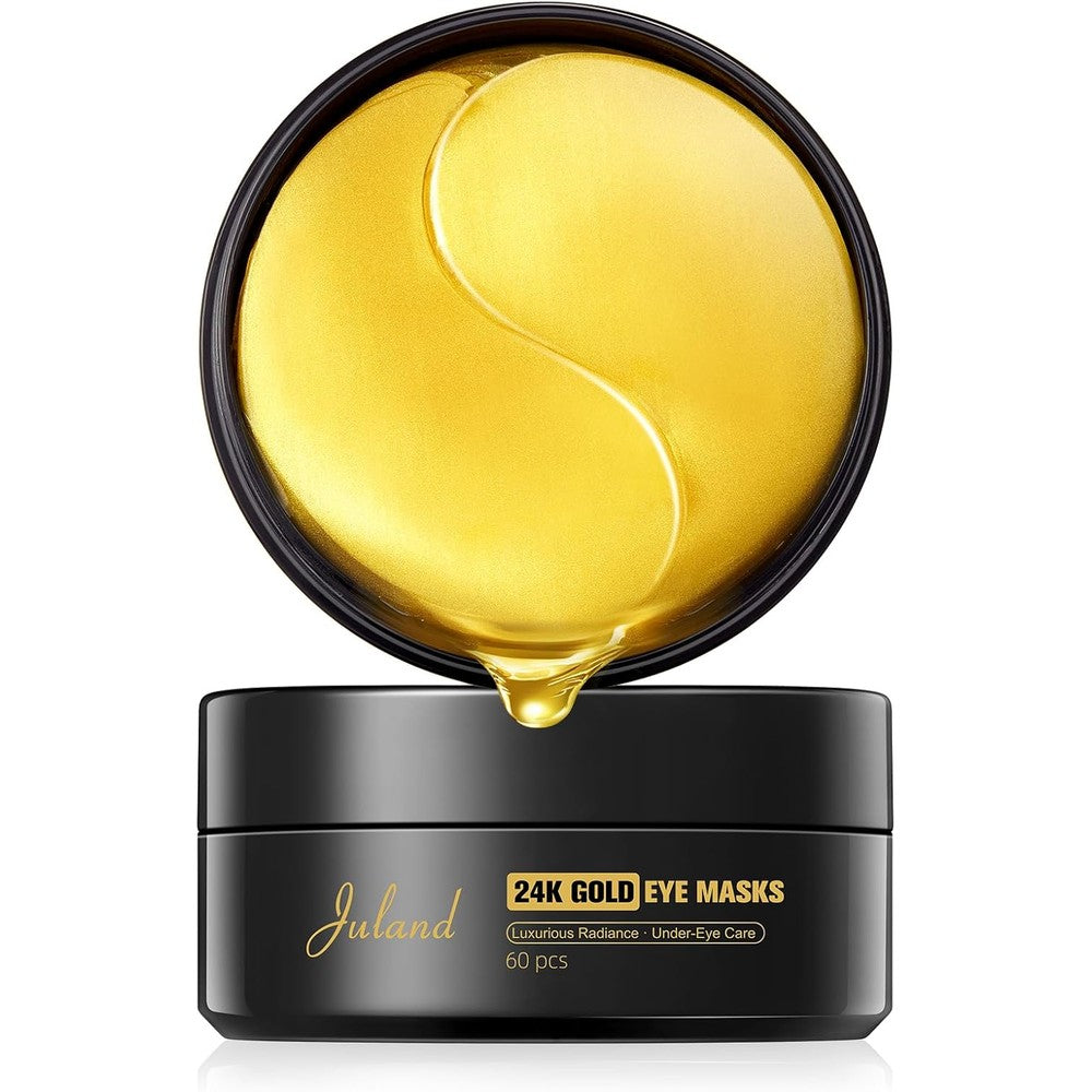 Juland 24K Gold Collagen Under Eye Patches front view packaging showing sixty pieces container.