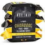 The Nobleman charcoal face and body cleansing wipes front view of the 4 pack packaging.