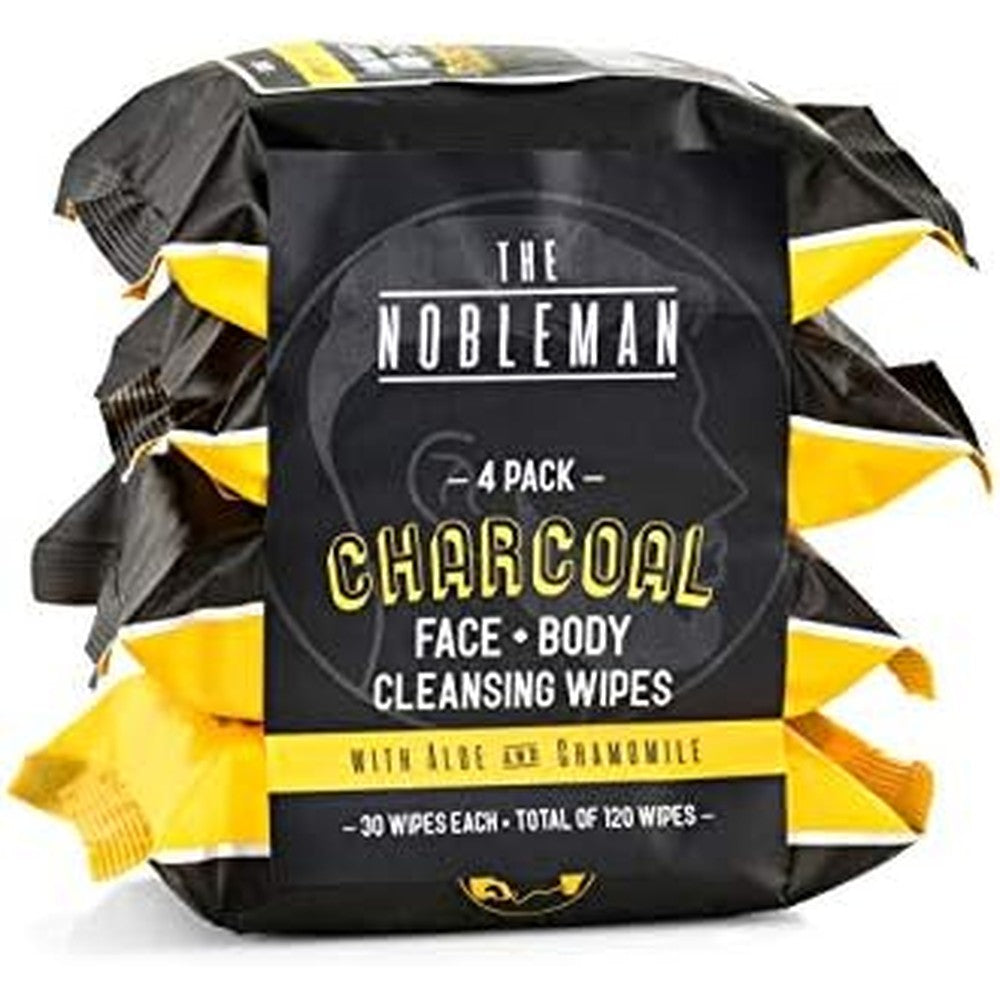 The Nobleman Charcoal Face and Body Cleansing Wipes front packaging