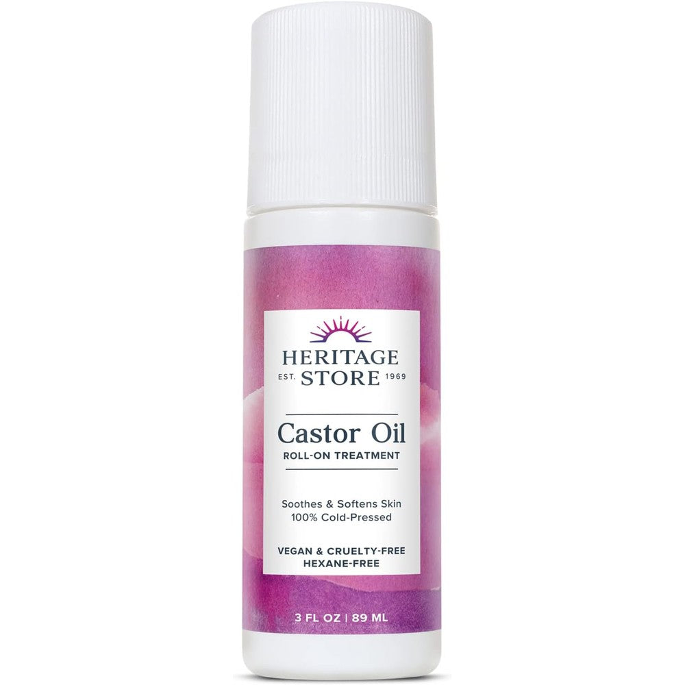 Heritage Store Castor Oil Roll On treatment bottle front view